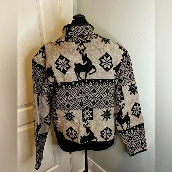 hoKus poKus Vintage Y2K Tapestry Jacket Coat Winter Deer‎ Pattern, Size L Crop - Picture 4 of 8